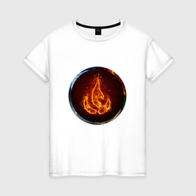 Женская футболка хлопок с принтом Стихия огня в Санкт-Петербурге, 100% хлопок | прямой крой, круглый вырез горловины, длина до линии бедер, слегка спущенное плечо | знаки | огонь | стихия | яркие