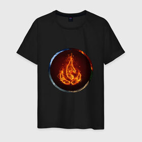 Мужская футболка хлопок с принтом Стихия огня в Санкт-Петербурге, 100% хлопок | прямой крой, круглый вырез горловины, длина до линии бедер, слегка спущенное плечо. | Тематика изображения на принте: знаки | огонь | стихия | яркие