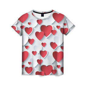 Женская футболка 3D с принтом Сердца в Санкт-Петербурге, 100% полиэфир ( синтетическое хлопкоподобное полотно) | прямой крой, круглый вырез горловины, длина до линии бедер | день святого валентина | любовь | сердца