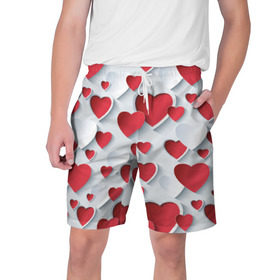 Мужские шорты 3D с принтом Сердца в Санкт-Петербурге,  полиэстер 100% | прямой крой, два кармана без застежек по бокам. Мягкая трикотажная резинка на поясе, внутри которой широкие завязки. Длина чуть выше колен | день святого валентина | любовь | сердца