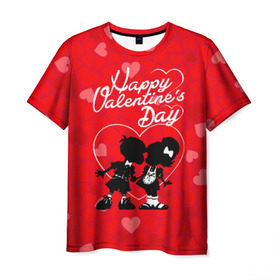 Мужская футболка 3D с принтом Valentine`s Day в Санкт-Петербурге, 100% полиэфир | прямой крой, круглый вырез горловины, длина до линии бедер | valentines day | любовь | поцелуй | сердца