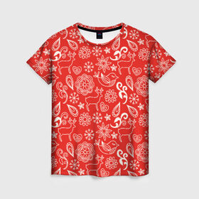 Женская футболка 3D с принтом Новогодний микс в Санкт-Петербурге, 100% полиэфир ( синтетическое хлопкоподобное полотно) | прямой крой, круглый вырез горловины, длина до линии бедер | новый год | олени | снежинки | текстуры
