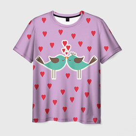 Мужская футболка 3D с принтом Птички в Санкт-Петербурге, 100% полиэфир | прямой крой, круглый вырез горловины, длина до линии бедер | 14 февраля | love | валентин | влюбленные | любовь | птички | сердечко | сердце