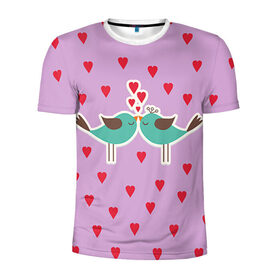Мужская футболка 3D спортивная с принтом Птички в Санкт-Петербурге, 100% полиэстер с улучшенными характеристиками | приталенный силуэт, круглая горловина, широкие плечи, сужается к линии бедра | 14 февраля | love | валентин | влюбленные | любовь | птички | сердечко | сердце
