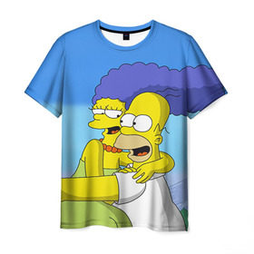 Мужская футболка 3D с принтом Гомер и Мардж в Санкт-Петербурге, 100% полиэфир | прямой крой, круглый вырез горловины, длина до линии бедер | гомер