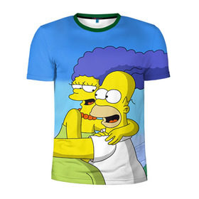 Мужская футболка 3D спортивная с принтом Гомер и Мардж в Санкт-Петербурге, 100% полиэстер с улучшенными характеристиками | приталенный силуэт, круглая горловина, широкие плечи, сужается к линии бедра | гомер