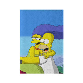 Обложка для паспорта матовая кожа с принтом Гомер и Мардж в Санкт-Петербурге, натуральная матовая кожа | размер 19,3 х 13,7 см; прозрачные пластиковые крепления | гомер