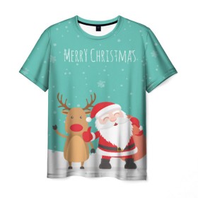 Мужская футболка 3D с принтом Merry Christmas в Санкт-Петербурге, 100% полиэфир | прямой крой, круглый вырез горловины, длина до линии бедер | merry christmas | дед мороз | новый год | рождество