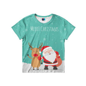Детская футболка 3D с принтом Merry Christmas в Санкт-Петербурге, 100% гипоаллергенный полиэфир | прямой крой, круглый вырез горловины, длина до линии бедер, чуть спущенное плечо, ткань немного тянется | merry christmas | дед мороз | новый год | рождество