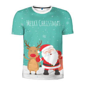 Мужская футболка 3D спортивная с принтом Merry Christmas в Санкт-Петербурге, 100% полиэстер с улучшенными характеристиками | приталенный силуэт, круглая горловина, широкие плечи, сужается к линии бедра | merry christmas | дед мороз | новый год | рождество