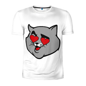 Мужская футболка 3D спортивная с принтом Влюбленный кот в Санкт-Петербурге, 100% полиэстер с улучшенными характеристиками | приталенный силуэт, круглая горловина, широкие плечи, сужается к линии бедра | 14 февраля | валентин | кот | любовь | март