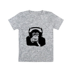 Детская футболка хлопок с принтом Обезьяна в наушниках в Санкт-Петербурге, 100% хлопок | круглый вырез горловины, полуприлегающий силуэт, длина до линии бедер | 2016 | наушники | обезьяна | символ | шимпанзе