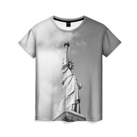 Женская футболка 3D с принтом Статуя Свободы в Санкт-Петербурге, 100% полиэфир ( синтетическое хлопкоподобное полотно) | прямой крой, круглый вырез горловины, длина до линии бедер | америка | нью йорк | статуя свободы | сша | штаты