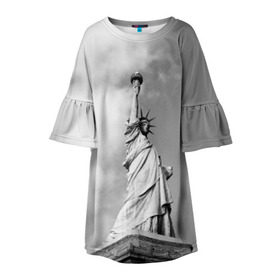Детское платье 3D с принтом Статуя Свободы в Санкт-Петербурге, 100% полиэстер | прямой силуэт, чуть расширенный к низу. Круглая горловина, на рукавах — воланы | америка | нью йорк | статуя свободы | сша | штаты