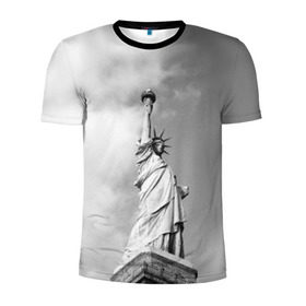Мужская футболка 3D спортивная с принтом Статуя Свободы в Санкт-Петербурге, 100% полиэстер с улучшенными характеристиками | приталенный силуэт, круглая горловина, широкие плечи, сужается к линии бедра | Тематика изображения на принте: америка | нью йорк | статуя свободы | сша | штаты