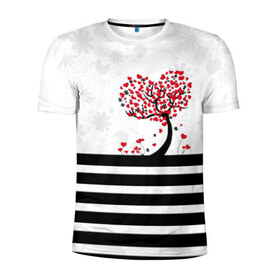 Мужская футболка 3D спортивная с принтом Сердца в Санкт-Петербурге, 100% полиэстер с улучшенными характеристиками | приталенный силуэт, круглая горловина, широкие плечи, сужается к линии бедра | весна | дерево | любовь | сердца | цветут | цветы