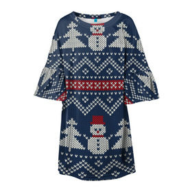 Детское платье 3D с принтом бабушкин свитер в Санкт-Петербурге, 100% полиэстер | прямой силуэт, чуть расширенный к низу. Круглая горловина, на рукавах — воланы | 