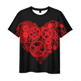 Мужская футболка 3D с принтом Механическое сердце в Санкт-Петербурге, 100% полиэфир | прямой крой, круглый вырез горловины, длина до линии бедер | контраст | любовь | механическое | сердце | шестеренки