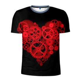 Мужская футболка 3D спортивная с принтом Механическое сердце в Санкт-Петербурге, 100% полиэстер с улучшенными характеристиками | приталенный силуэт, круглая горловина, широкие плечи, сужается к линии бедра | контраст | любовь | механическое | сердце | шестеренки