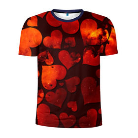 Мужская футболка 3D спортивная с принтом Космические сердечки в Санкт-Петербурге, 100% полиэстер с улучшенными характеристиками | приталенный силуэт, круглая горловина, широкие плечи, сужается к линии бедра | 14 февраля | день влюбленных | сердце