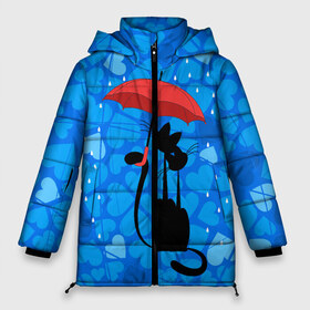 Женская зимняя куртка 3D с принтом Под зонтом в Санкт-Петербурге, верх — 100% полиэстер; подкладка — 100% полиэстер; утеплитель — 100% полиэстер | длина ниже бедра, силуэт Оверсайз. Есть воротник-стойка, отстегивающийся капюшон и ветрозащитная планка. 

Боковые карманы с листочкой на кнопках и внутренний карман на молнии | дождь | кот | кошка | любовь | под зонтом | сердца