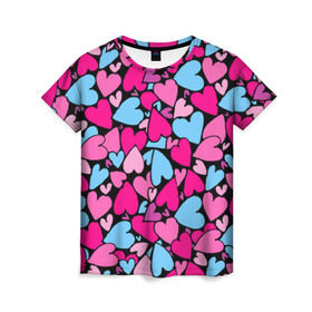 Женская футболка 3D с принтом Сердца в Санкт-Петербурге, 100% полиэфир ( синтетическое хлопкоподобное полотно) | прямой крой, круглый вырез горловины, длина до линии бедер | любовь | орнамент | сердца
