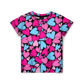Детская футболка 3D с принтом Сердца в Санкт-Петербурге, 100% гипоаллергенный полиэфир | прямой крой, круглый вырез горловины, длина до линии бедер, чуть спущенное плечо, ткань немного тянется | любовь | орнамент | сердца