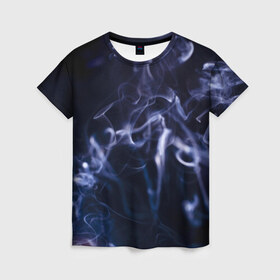Женская футболка 3D с принтом Синий дым в Санкт-Петербурге, 100% полиэфир ( синтетическое хлопкоподобное полотно) | прямой крой, круглый вырез горловины, длина до линии бедер | темный