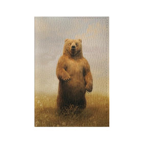 Обложка для паспорта матовая кожа с принтом Медведь в поле в Санкт-Петербурге, натуральная матовая кожа | размер 19,3 х 13,7 см; прозрачные пластиковые крепления | Тематика изображения на принте: bear | медведь | одуванчики | русский медведь в чистом русском поле мечта патриотаполе | сено