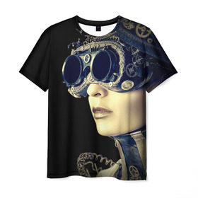 Мужская футболка 3D с принтом Девушка steampunk в Санкт-Петербурге, 100% полиэфир | прямой крой, круглый вырез горловины, длина до линии бедер | девушка steampunk | киберпанк | кожа | очки | шляпа