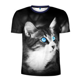 Мужская футболка 3D спортивная с принтом Кот в Санкт-Петербурге, 100% полиэстер с улучшенными характеристиками | приталенный силуэт, круглая горловина, широкие плечи, сужается к линии бедра | взгляд | глаза | голубые | кот