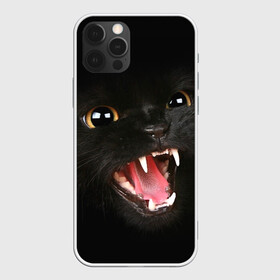 Чехол для iPhone 12 Pro с принтом Черный кот в Санкт-Петербурге, силикон | область печати: задняя сторона чехла, без боковых панелей | Тематика изображения на принте: глаза | клыки | хищник | черный кон