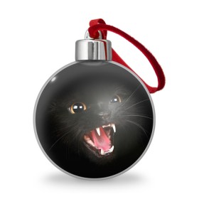 Ёлочный шар с принтом Черный кот в Санкт-Петербурге, Пластик | Диаметр: 77 мм | глаза | клыки | хищник | черный кон