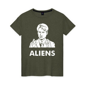 Женская футболка хлопок с принтом Aliens в Санкт-Петербурге, 100% хлопок | прямой крой, круглый вырез горловины, длина до линии бедер, слегка спущенное плечо | fox | mulder | the x files | малдер | фокс