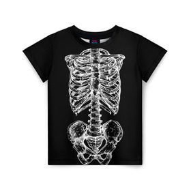 Детская футболка 3D с принтом Скелет в Санкт-Петербурге, 100% гипоаллергенный полиэфир | прямой крой, круглый вырез горловины, длина до линии бедер, чуть спущенное плечо, ткань немного тянется | Тематика изображения на принте: скелет