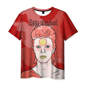 Мужская футболка 3D с принтом Ziggy Stardust в Санкт-Петербурге, 100% полиэфир | прямой крой, круглый вырез горловины, длина до линии бедер | Тематика изображения на принте: bowie | david | ziggy stardust | боуи | дэвид | музыкант | певец | рок