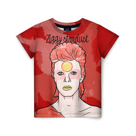 Детская футболка 3D с принтом Ziggy Stardust в Санкт-Петербурге, 100% гипоаллергенный полиэфир | прямой крой, круглый вырез горловины, длина до линии бедер, чуть спущенное плечо, ткань немного тянется | Тематика изображения на принте: bowie | david | ziggy stardust | боуи | дэвид | музыкант | певец | рок