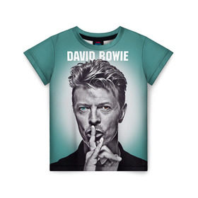 Детская футболка 3D с принтом Боуи в Санкт-Петербурге, 100% гипоаллергенный полиэфир | прямой крой, круглый вырез горловины, длина до линии бедер, чуть спущенное плечо, ткань немного тянется | Тематика изображения на принте: bowie | david | боуи | дэвид | музыкант | певец | рок