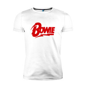 Мужская футболка премиум с принтом Bowie надпись в Санкт-Петербурге, 92% хлопок, 8% лайкра | приталенный силуэт, круглый вырез ворота, длина до линии бедра, короткий рукав | bowie | david | боуи | дэвид | музыкант | певец | рок