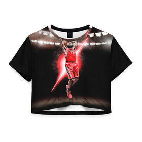 Женская футболка 3D укороченная с принтом Бросок в Санкт-Петербурге, 100% полиэстер | круглая горловина, длина футболки до линии талии, рукава с отворотами | basketball | nba | баскет | баскетбол | баскетбольный | нба | спорт