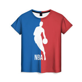 Женская футболка 3D с принтом Эмблема NBA в Санкт-Петербурге, 100% полиэфир ( синтетическое хлопкоподобное полотно) | прямой крой, круглый вырез горловины, длина до линии бедер | Тематика изображения на принте: basketball | nba | баскет | баскетбол | баскетбольный | нба | спорт | эмблема