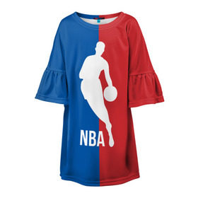 Детское платье 3D с принтом Эмблема NBA в Санкт-Петербурге, 100% полиэстер | прямой силуэт, чуть расширенный к низу. Круглая горловина, на рукавах — воланы | Тематика изображения на принте: basketball | nba | баскет | баскетбол | баскетбольный | нба | спорт | эмблема