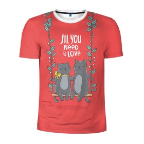 Мужская футболка 3D спортивная с принтом Кисули Love в Санкт-Петербурге, 100% полиэстер с улучшенными характеристиками | приталенный силуэт, круглая горловина, широкие плечи, сужается к линии бедра | 14 февраля | love | влюбленный | день святого валентина | котики | любовь | милый | романтика | сердце