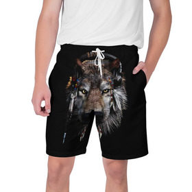 Мужские шорты 3D с принтом Волк в Санкт-Петербурге,  полиэстер 100% | прямой крой, два кармана без застежек по бокам. Мягкая трикотажная резинка на поясе, внутри которой широкие завязки. Длина чуть выше колен | волк