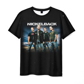 Мужская футболка 3D с принтом Nickelback в Санкт-Петербурге, 100% полиэфир | прямой крой, круглый вырез горловины, длина до линии бедер | nickelback | группа | никельбэк | рок