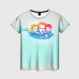 Женская футболка 3D с принтом Coldplay в Санкт-Петербурге, 100% полиэфир ( синтетическое хлопкоподобное полотно) | прямой крой, круглый вырез горловины, длина до линии бедер | 