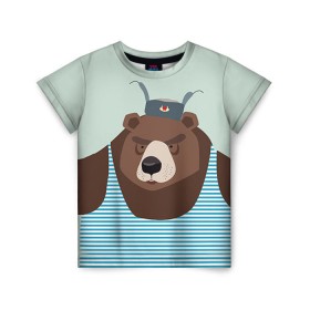 Детская футболка 3D с принтом Русский медведь в Санкт-Петербурге, 100% гипоаллергенный полиэфир | прямой крой, круглый вырез горловины, длина до линии бедер, чуть спущенное плечо, ткань немного тянется | 23 февраля | армия | медведь | мишка | подарок парню | россия | рф | солдат | флот | я русский