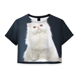 Женская футболка 3D укороченная с принтом Кот в Санкт-Петербурге, 100% полиэстер | круглая горловина, длина футболки до линии талии, рукава с отворотами | домашняя | животное | кот | котэ | кошка