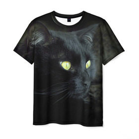 Мужская футболка 3D с принтом Черный в Санкт-Петербурге, 100% полиэфир | прямой крой, круглый вырез горловины, длина до линии бедер | домашняя | животное | кот | котэ | кошка | черный