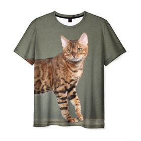 Мужская футболка 3D с принтом Бенгальский кот в Санкт-Петербурге, 100% полиэфир | прямой крой, круглый вырез горловины, длина до линии бедер | бенгальский | домашняя | животное | кот | котэ | кошка
